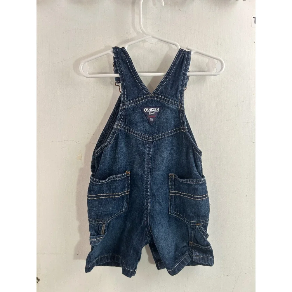 OshKosh B'gosh Denim Shortalls 12M Dark Wash Adjustable Straps Kids Overalls